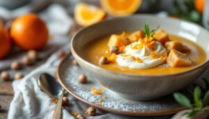 Velouté de châtaignes, pain d’épice croustillant, chantilly à l’orange et noisettes torréfiées pour 4 personnes - Recettes